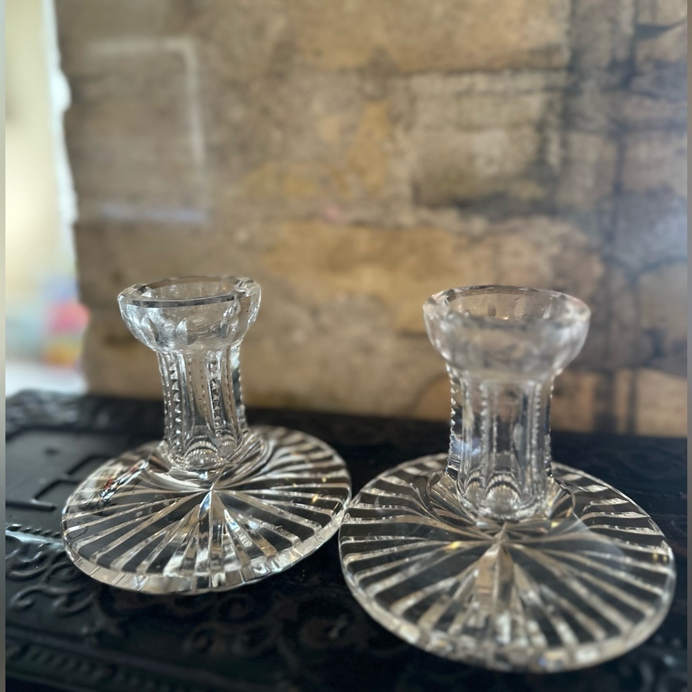 Waterford Crystal Clear Crystal Candle Holders Set of Two Gorgeous